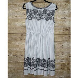 LOFT SLEEVELESS EMBROIDERED STRIPED CASUAL CLASSIC EVENT WEDDING GUEST DRESS MED